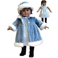 Pale Blue Velvet Dress, Slate Blue Velvet Coat and Hat. Fits 18 Dolls like American Girl®