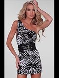 Black And White One Shoulder Tank Dress With Belt - ONE SIZE