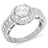 2.50 CT Sterling Silver Ladies White Round CZ Cubic Zirconia Halo Engagement Ring 7mm center (Available Size 6 ,7, 8)