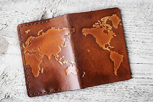 World Map Leather Passport Cover Travel Wallet