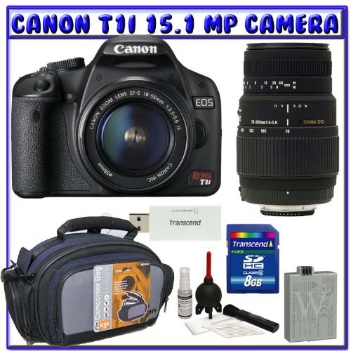 Canon Rebel T1i 15.1 MP Digital SLR w/ Canon 18-55mm IS Lens & Sigma 70-300mm f/4-5.6 DG Lens + 8GB + Advanced Shooter Package K# 3
