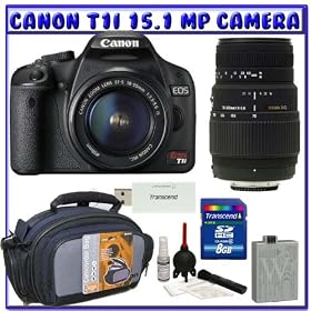 Canon Rebel T1i 15.1 MP Digital SLR w/ Canon 18-55mm IS Lens & Sigma 70-300mm f/4-5.6 DG Lens + 8GB + Advanced Shooter Package K# 3
