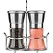 Salt and Pepper Grinder Set - Freshly Grinds Whole Peppercorns or Coarse Sea Salts, 2 Piece Stainless Steel and Glass Combo, Tabletop Stand Included with Mills - 100% Satisfaction Guaranteed