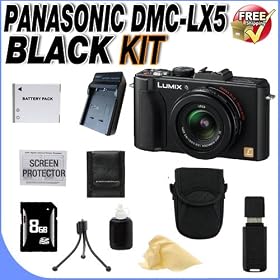 Panasonic Lumix DMC-LX5 10.1MP Digital Camera + 8GB SDHC Memory + Extended Life BCJ13 Battery + Ac/Dc Rapid Charger + Deluxe Case + USB Card Reader + Memory Card Wallet + Accessory Saver Bundle!