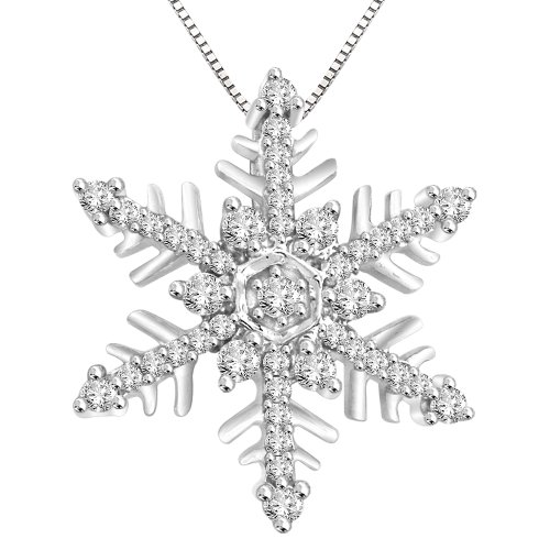 Sterling Silver Diamond Snowflake Pendant Necklace 