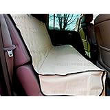 Plush Paws Pet Seat Cover with Seat Anchors - Waterproof - Hammock - Side Flaps - Non-slip Silicone Backing Bonus Pair of Best Harness and Seat Belt for Cars, Trucks, Suv's and Vehicles - Tan