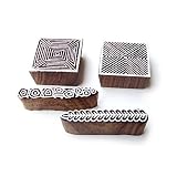 Geometric and Square Asian Motif Wood Print Stamps (Set of 4)