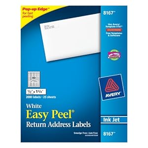 Avery Easy Peel Return Address Labels for Inkjet Printers 0.5 x 1.75 Inches White Pack of 2000 (08167)