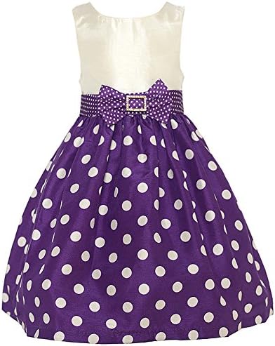 Mia Juliana Little Girls Purple Ivory Polka Dot Brooch Christmas Dress 4T