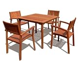 VIFAH V1104Set1 Outdoor Wood 5-Piece Dining Set, 35.4 by 35.4 by 29.5-Inch
