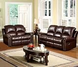Broadway Reclining Italian Leather Sofa and Loveseat Set in Burgundy By Abbyson Living