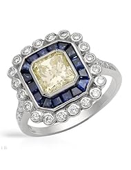 18K White Gold 1.24 CTW Color Fancy Yellow I1 Diamond and 1.61 CTW Sapphire Ladies Ring. Ring Size 7. Total Item weight 5.3 g.