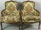 Vintage French Country Louis XV Walnut Pair Arm Chairs