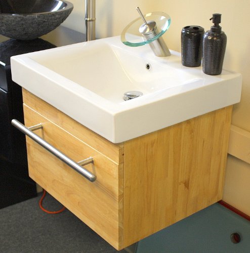 30 Inch Wide Wall Mount Natural Finish Modern Bathroom Vanity And Integrated Porcelain Sink Set 66n Pojononfonaonoeno