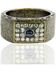 18kt Yellow Gold Rose Cut Diamond Bangle Blue Sapphire Bracelet Silver Vintage Look Jewelry