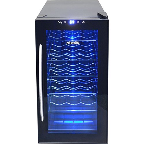 18 Bottle Thermoelectric Wine Cooler w/ Blue Light Black FreeStanding