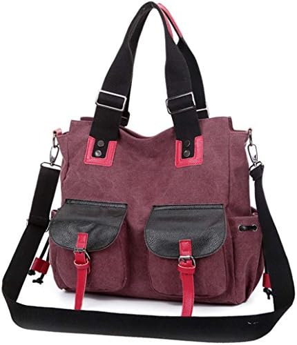 Ecokaki(TM) Vintage Casual Canvas Unisex Shoulder Bag Large Capacity Messenger Handbag Laptop Travel Bag, Wine