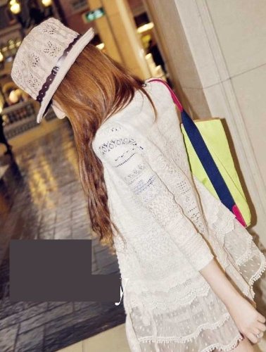 レース ロング カーディガン 7分袖 ストール 上着 羽織り 重ね着 日よけ チュニック レディース カジュアル お出かけ 春物 夏物 可愛いスカーフ付き T-172