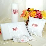 White Monogram Elite Guest Book Pen Ring Pillow Set