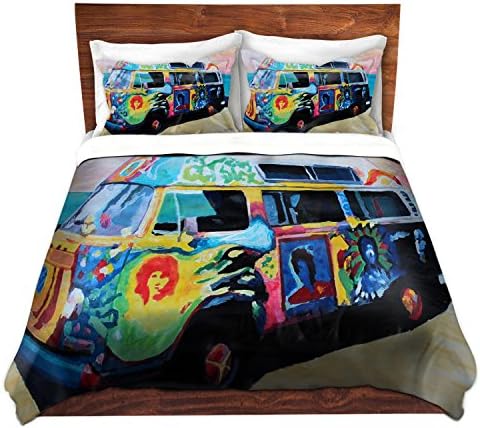 Duvet Cover Premium Woven Twin, Queen, King from DiaNoche Designs by Markus Bleichner Unique, Cool, Fun, Funky, Artistic, Designer, Stylish Home Decor and Bedroom Bedding Ideas - Here Comes the Sun Volkswagon Bus