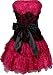 Strapless Bustier Contrast Lace and Crinoline Ruffle Prom Mini Dress Junior Plus Size, Small, Fuchsia/Black