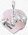 Solid Sterling Silver Horses on Rose Quartz Heart