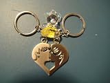 KBF52005 Split Heart Kissing couple keychain with a cute hand painted bear - Gift for couples
