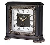 Bulova Moraine Chiming Mantel Clock - Black Walnut & Chocolate Faux Leather
