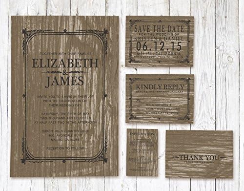 Brown Rustic Barn Wood Wedding Invitations Suite (Invite, RSVP, Save the Date, Info &amp; Thank You Cards)