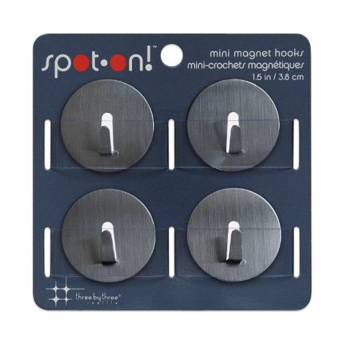 Three By Three Seattle Spot-On Mini Magnet Hooks, Stainless Steel, 4 Pack (24259)