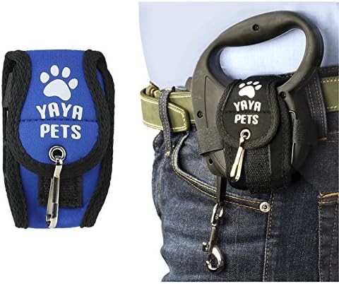 Blue Hands-Free Retractable Pet Leash Holder Belt Clip with Waste Bag Holder