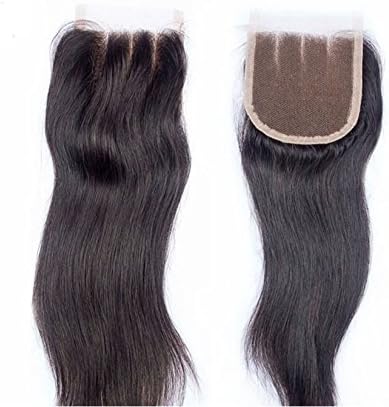 14" Top Closure Silky Straight (Lace Base 4"x4") Three 3 Part Bleached Knots Virgin Remy Human Hair Weaves Natural Color