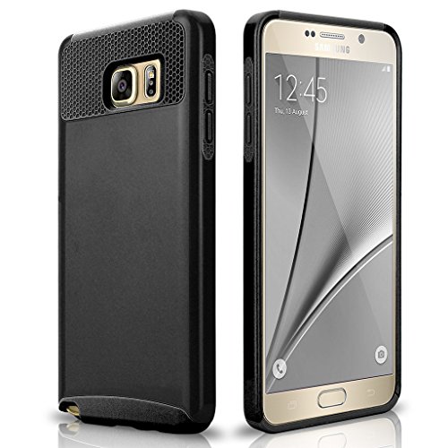Samsung Galaxy Note 5 Case, E-Mobile Hybrid Dual Layer Shockproof Case for Samsung Galaxy Note 5 TPU + PC 2-Piece Style Soft Hard Cover (Black/Black)
