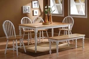 6pc Casual Dining Table And Chairs Set With Natural Top In White Finish