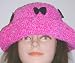 Ht122, Hand Crocheted Raspberry Chenille and Gimp Tweed Hat Trimmed with Black Bows Around for Women and Teens