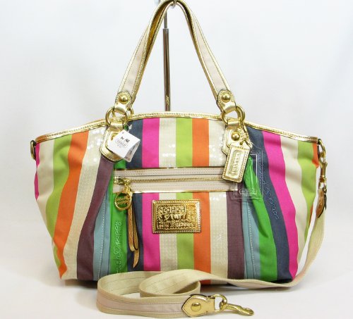 NEW AUTHENTIC COACH POPPY LEGACY STRIPES ROCKER CONVERTIBLE SATCHEL SHOULDER TOTE (Opal/Silver)