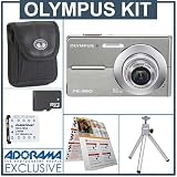 Olympus FE-360 Digital Camera Kit, Silver with 2 GB xD Picture Memory Card, Spare LI-42B Type Lithium-ion Battery, Camera Bag, Table Top Tripod, EZ Digital Photography Guide Card