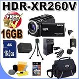 Sony HDRXR260V High-Definition Handycam 8.9 MP Camcorder with 30x Optical Zoom and 160 GB Hard Disk Memory Accessory Saver 16GB FV70 Replacement Battery/Rapid Charger Bundle