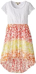 Girls High-Low-Hem Chiffon/Cotton/Nylon/Polyester/Rayon Tropical Print  Dress