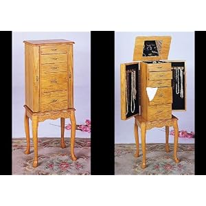 Queen Ann Oak Jewelry Armoire Mirrored Wood Box