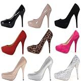 Womens Ladies High Heels Platform Office Work Pumps Stiletto Black Red Blue Silver Gold Pink Blue Wedding Bridal Court Shoes Size