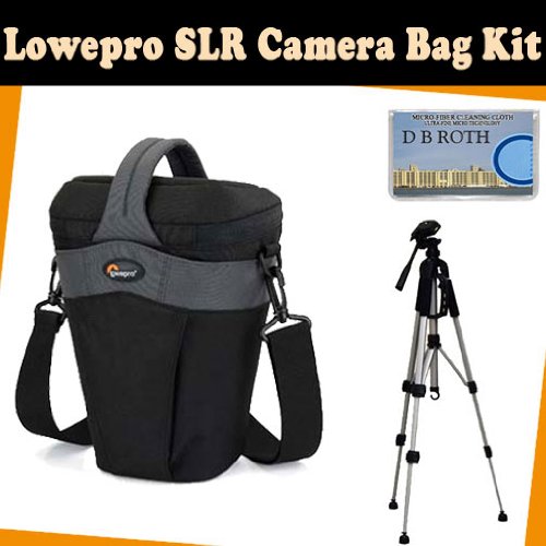LowePro SLR Camera bag kit which includes the Lowepro Cirrus TLZ 25 Holster Style Case For Digital SLR & Telephoto Zoom Lens (Black) + TR-60N Camera Tripod + DB ROTH Micro Fiber Cloth.