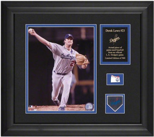 Derek Lowe Los Angeles Dodgers Framed 8x10 Photograph with Game-Used Baseball Piece & Medallion