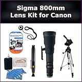 Sigma Super Telephoto 800mm f/5.6 EX DG APO HSM Autofocus Lens for Canon EOS Rebel T1i 500D, T2i 550D, T3 1100D, T3i 600D Digital SLR Cameras. Package Includes: Sigma 800mm Lens, Lens Cap Keeper, Lens Cleaning Pen, 57'' Tripod, LCD Screen Protectors, and Cleaning Kit with SSE Microfiber Cleaning Cloth