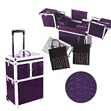 Valise Trolley Maquillage et Onglerie Croco Prune