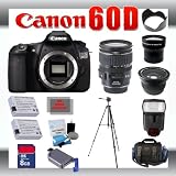 Canon EOS 60D 18 MP Digital DSLR Camera with Canon 28-135mm Lens for Canon Digital SLR Cameras + Wide Angle Lens with Macro Extension + Telephoto Digital Conversion Lens + 8GB Memory Card + SD Memory Card Reader + 2 Li-Ion Replacement Battery Pack + Deluxe Cleaning Kit + Carrying Case + Tripod + LCD Protectors + Cleaning Cloth Deluxe Kit
