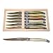 LAGUIOLE® Jean DUBOST 25/10 - 6 couteaux STEAK - MULTICOLORE (6 couleurs foncées/douces : PERLE - CARAMEL - POIVRE - BRUN - VERT OLIVE - GRIS) - en acier 25/10 inoxydable - lame: 2.5 mm d'épaisseur ! - micro-dentelée - en coffret en bois fermant (LAGUIOLE officiel - ensemble de table authentique & original - lame dentée - garantie lave-vaisselle - emballage & message cadeau disponible - fabriqué en FRANCE)