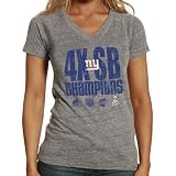 NFL Reebok New York Giants Super Bowl XLVI Champions Ladies 4-Time Champs Special Tri-Blend V-Neck T-Shirt - Dark Gray
