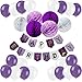 Cocodeko Happy Birthday Bunting Banner with 20 Pieces Latex Party Balloons and 6 Pieces Honeycomb Balls for Birthday Party Decorations - Purple