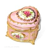 Jewelry Box, Heart Shape Victorian Floral Musical Box, Pastel Pink